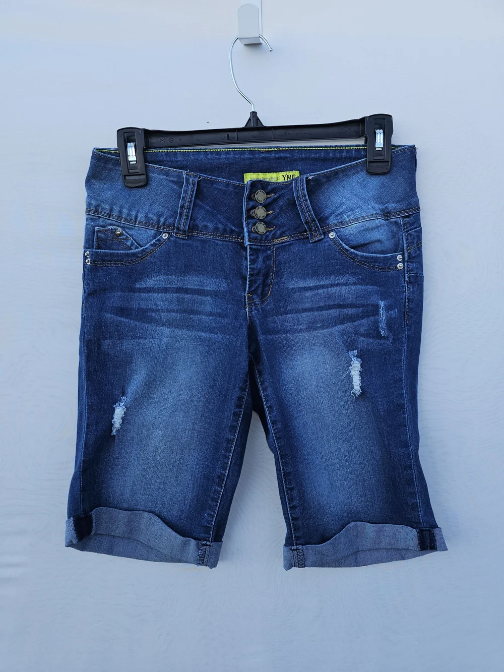 YMI Wanna Betta Butt? High Rise Distressed Denim Bermuda Shorts - Size 5